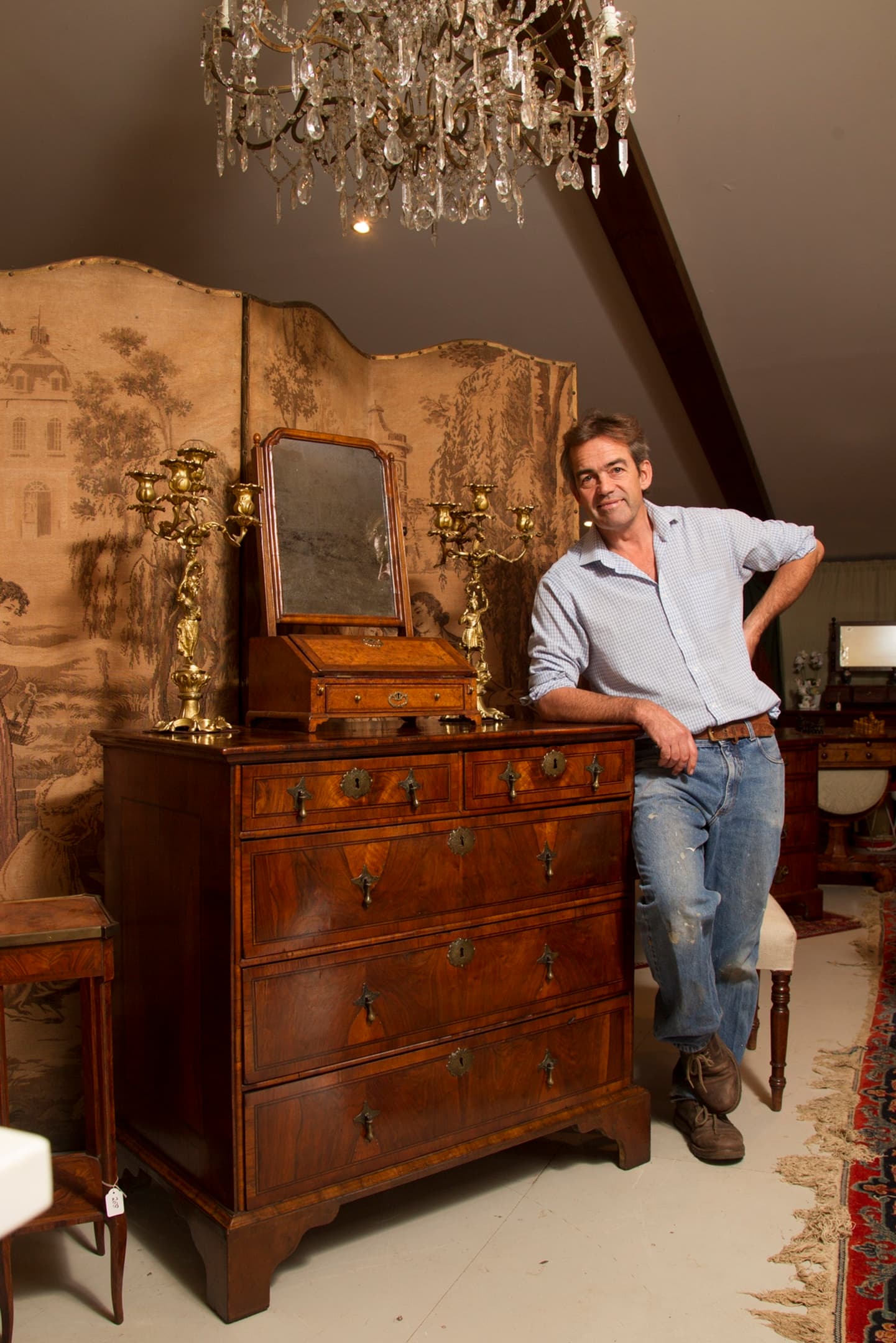 Jeremy Gow restoring antique dining table at Pitscandly Farm