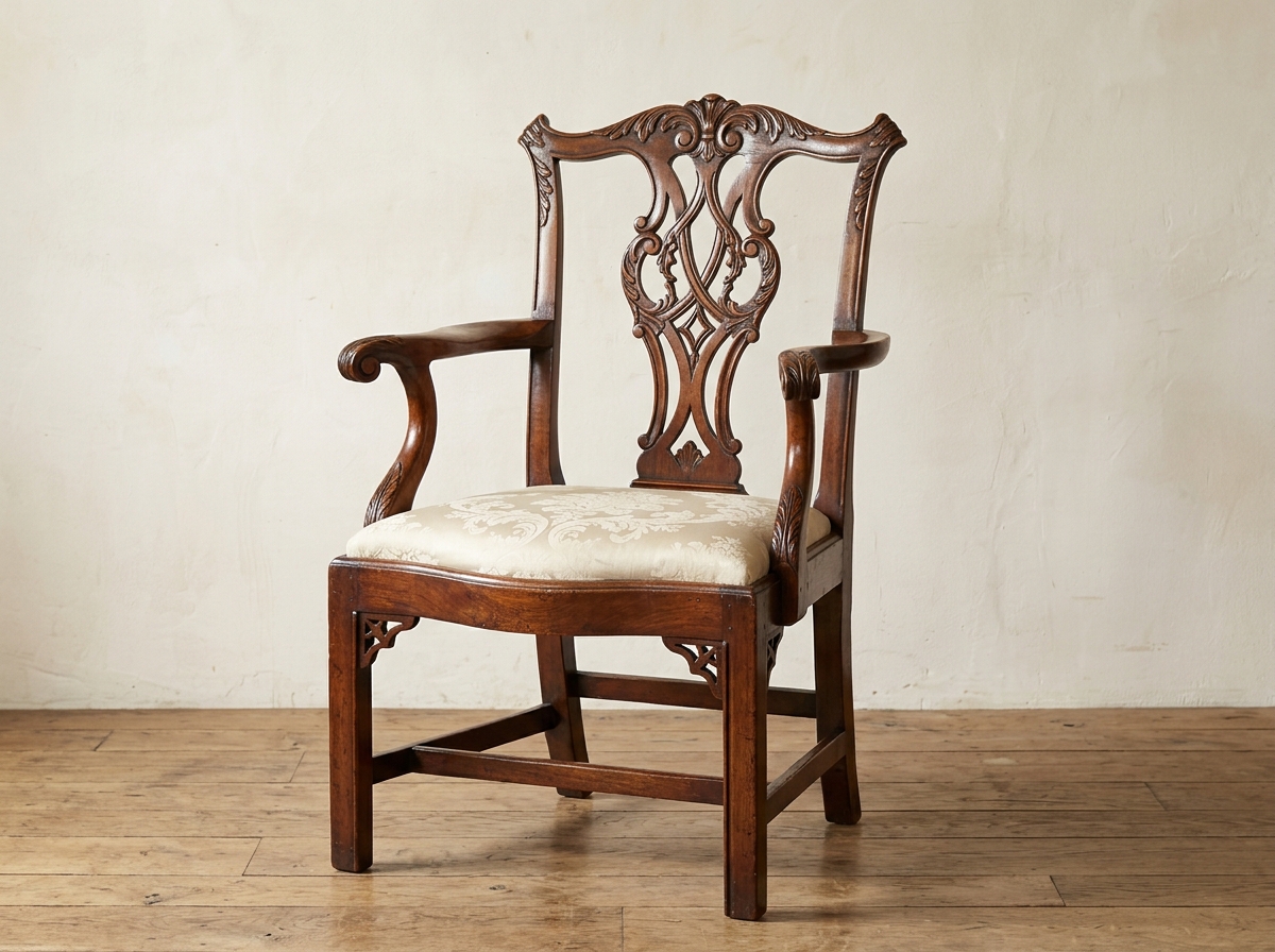Chippendale Carved Mahogany Open Armchair